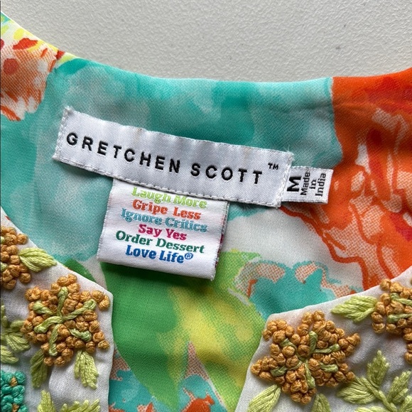 Gretchen Scott Designs Floral Tunic Blouse 3/4 Sleeve Crochet Knit Flowers - Picture 11 of 16